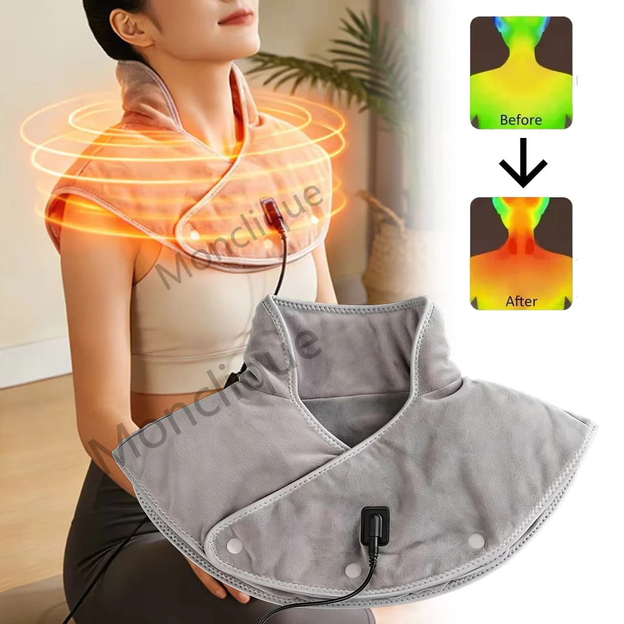Scaldacollo Elettrico Portatile a Forma di Sciarpa, Coperta Termica per Collo e Spalle, Favorisce la Circolazione Sanguigna, Rilassante, Protezione