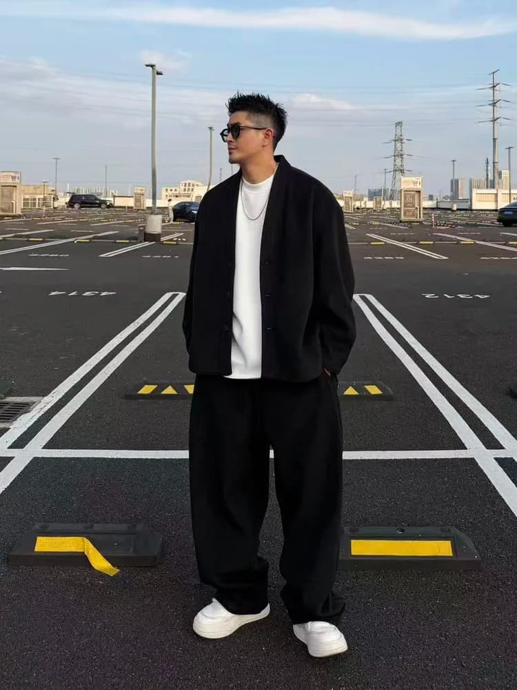 Autumn Winter Men's Casual Long Sleeve Sweater Coat And Pants Two-Piece Set Fashionable Loose Shape Woolen Cardigan Jacket