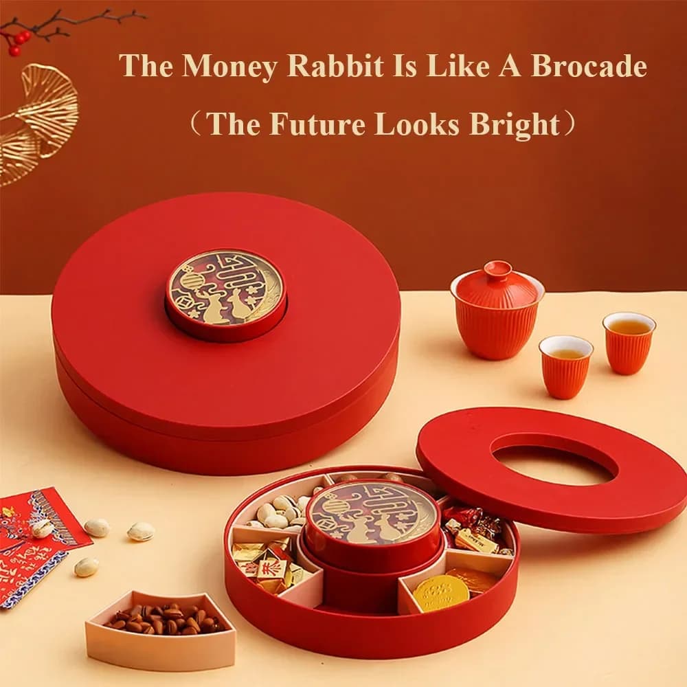 Wedding Dried Fruit Tray Chinese Red Candy Box With Lid Year's Eve Moisture-proof Melon Seeds Snack Trays Home Storage Box Decor