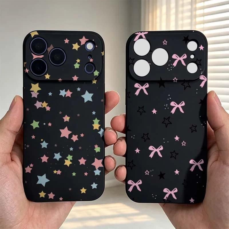 Colorful star pattern For Apple iPhone 17 Air 16e 16 15 14 13 12 Mini Plus Pro Max Black Phone Case Gift