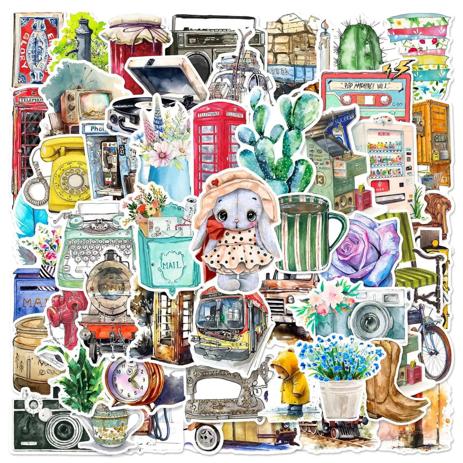 50 Pezzi Adesivi Retrò Cartoon Graffiti per DIY Telefono, Chitarra, Laptop, Notebook, Valigia, Tazza, Impermeabili, Giocattoli per Bambini