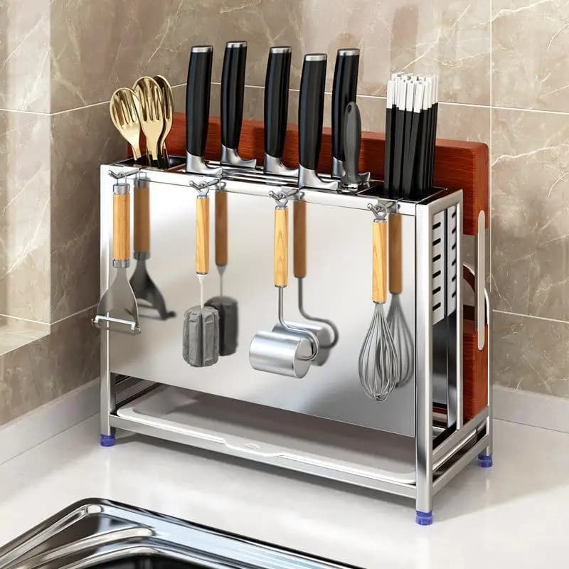 Portacoltelli da cucina in acciaio inox 304, porta bacchette, tagliere e coperchi per pentole, montaggio a parete