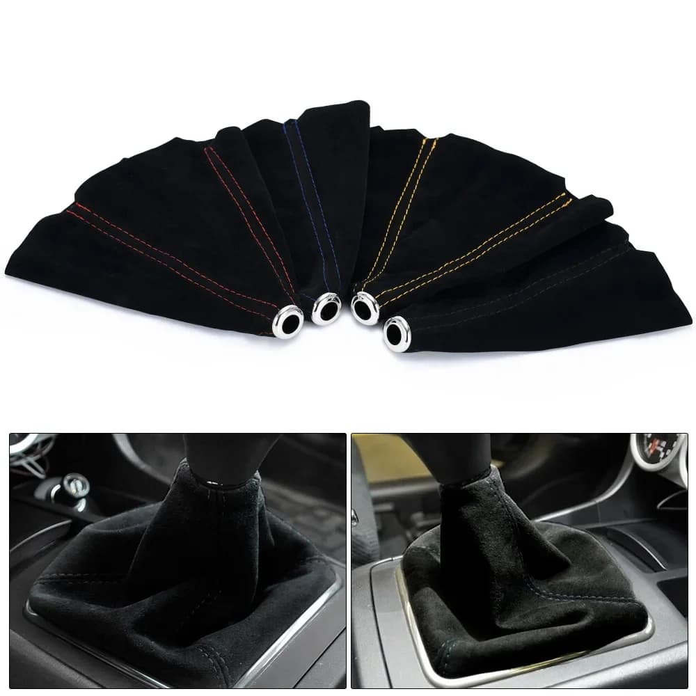 16mm Universal Suede Leather & Carbon Fiber Gear Shift Boot Cover Gaiter for Manual Stick Shift Knob - Auto/Car Accessory​