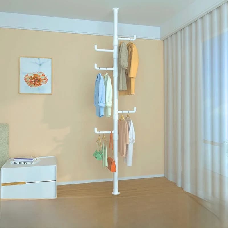 Appendiabiti da terra multifunzionale semplice per camera da letto, con asta porta abiti e organizer per la casa