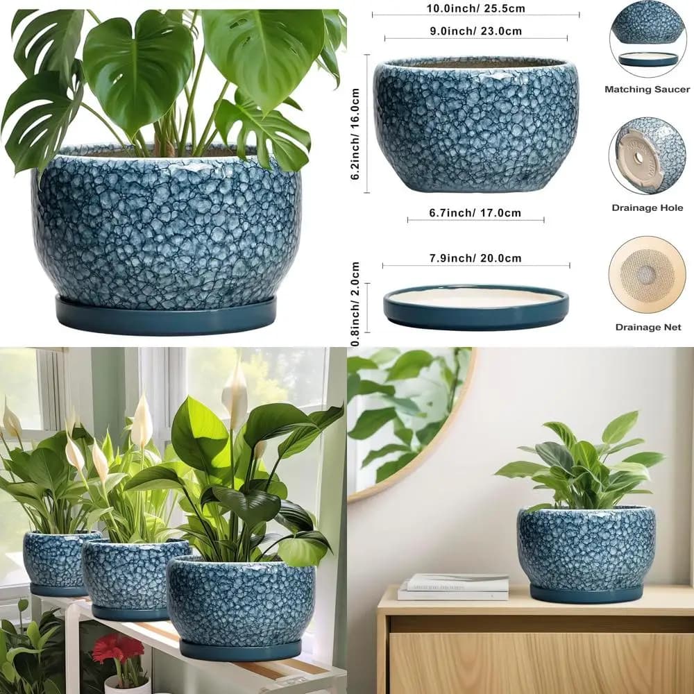 Vaso per Piante da Interno ed Esterno da 10 Pollici con Drenaggio e Sottovaso, Grande Fioriera Decorativa Rotonda, Ideale per Arredamento Casa e Patio