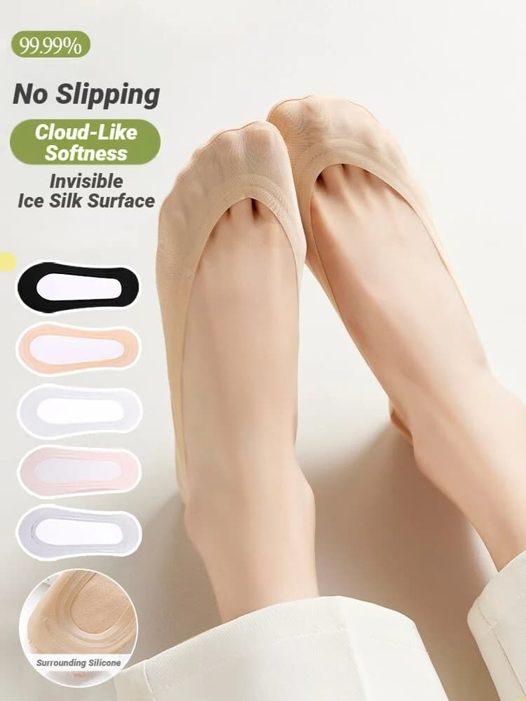 Set di 5 Paia di Calzini Corti da Donna, Invisibili, Antiscivolo, Estivi, Modello Sottile, per Scarpe Basse