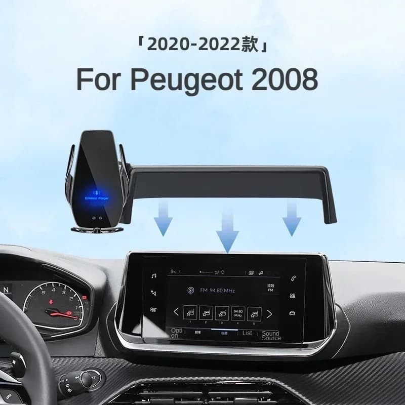 2020-2022 Per Peugeot 2008 Supporto per telefono per schermo per auto Caricatore wireless Modifica navigazione Interno Dimensioni 7 pollici