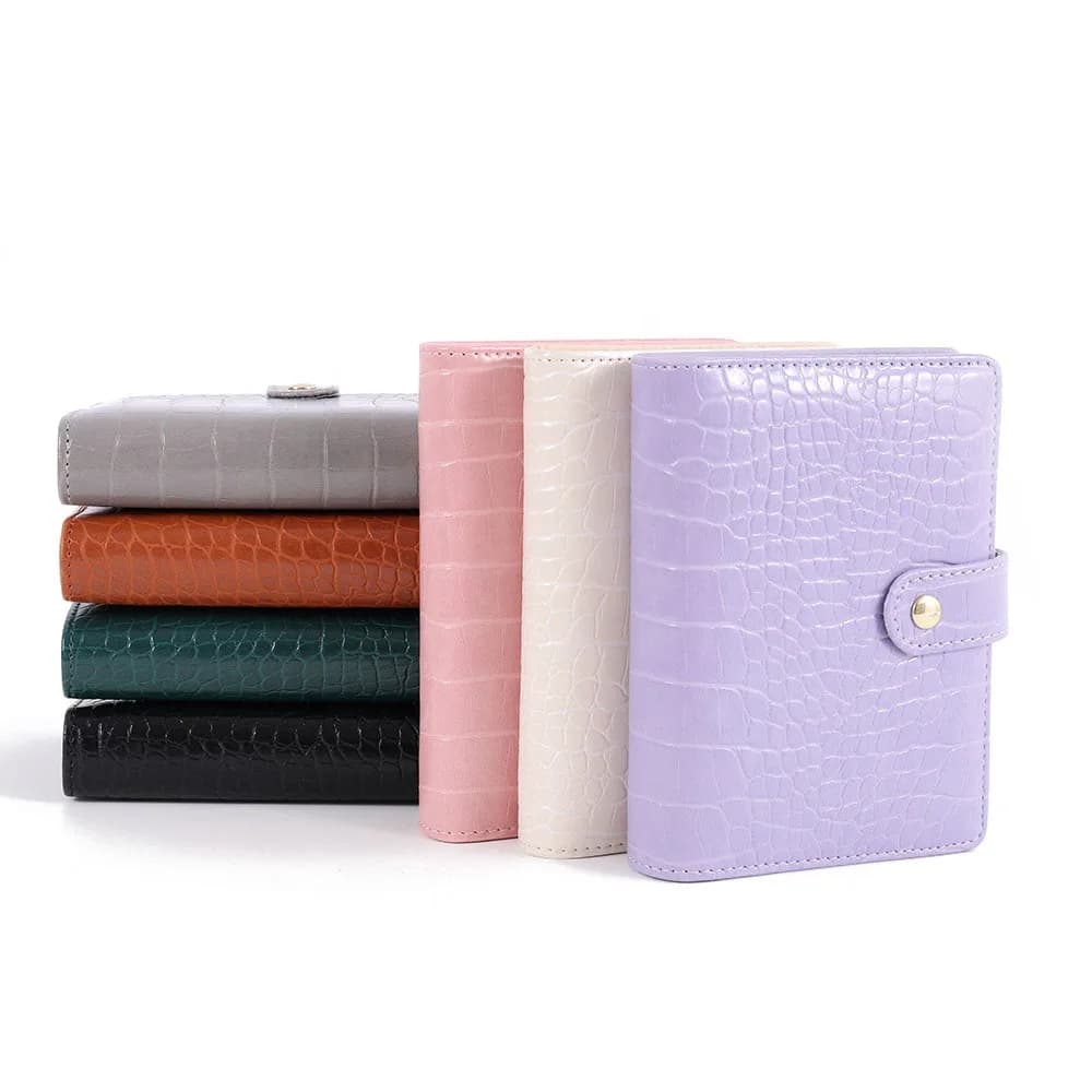 Raccoglitore ad anelli A7 color coccodrillo a 6 anelli in PU con clip per notebook in pelle a fogli mobili con copertina per notebook, diario di cancelleria