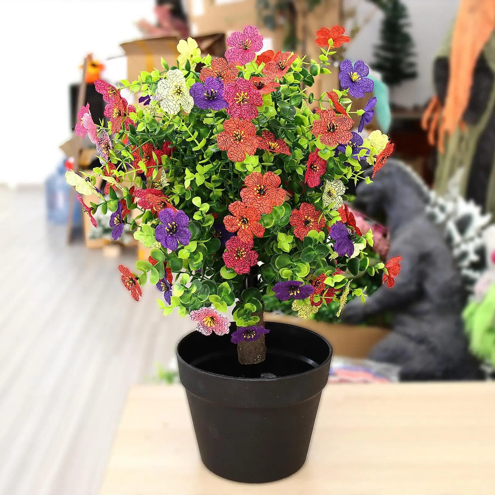 Artificial miceball shaped like a purple flower with ground pole, realistic decorative plants and verosimili for porch, house, driveway