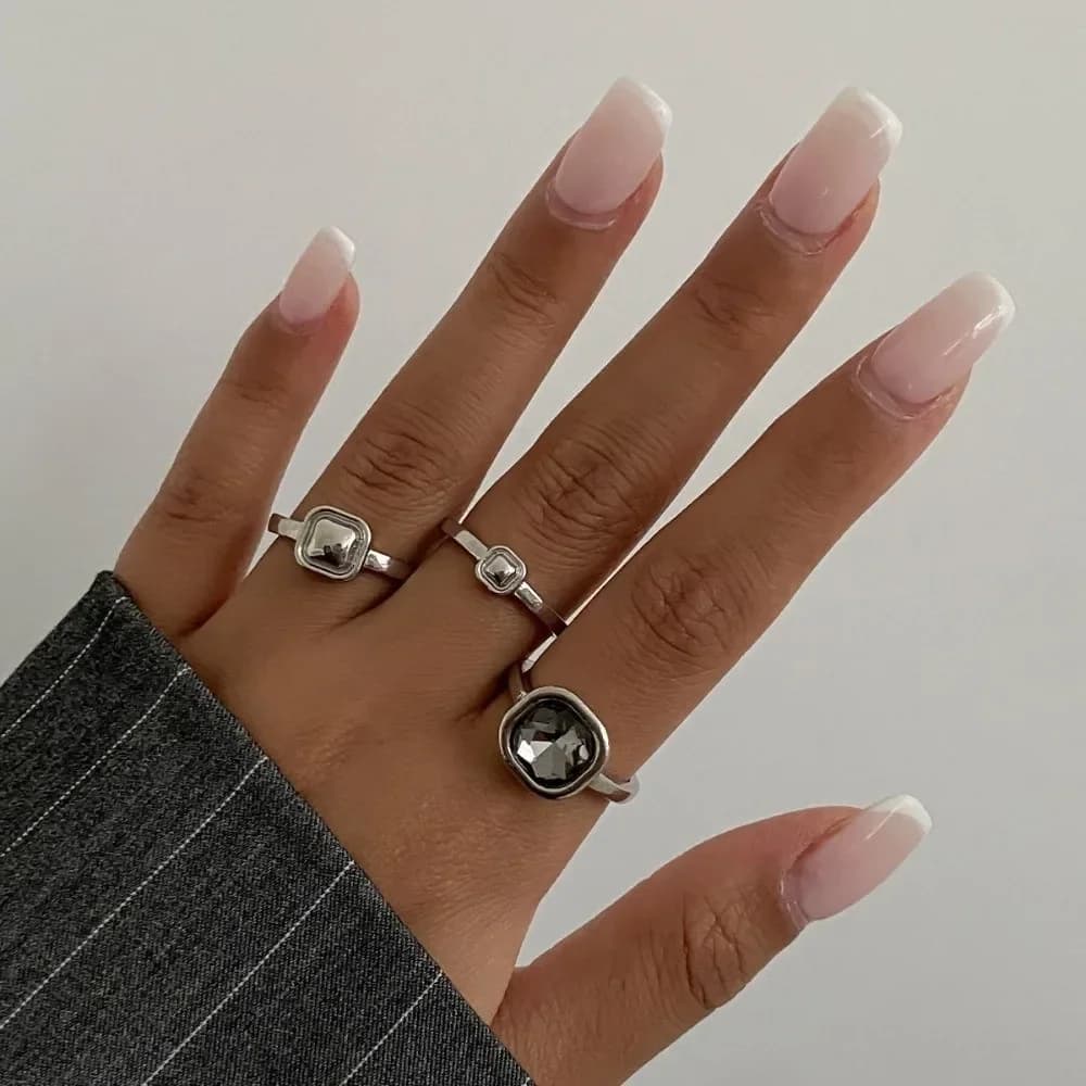 Grey Crystal Crystal Geometric Ring Silver Adjustable Square Finger Rings Asymmetrical Jewelry Accessories Finger Ring Women