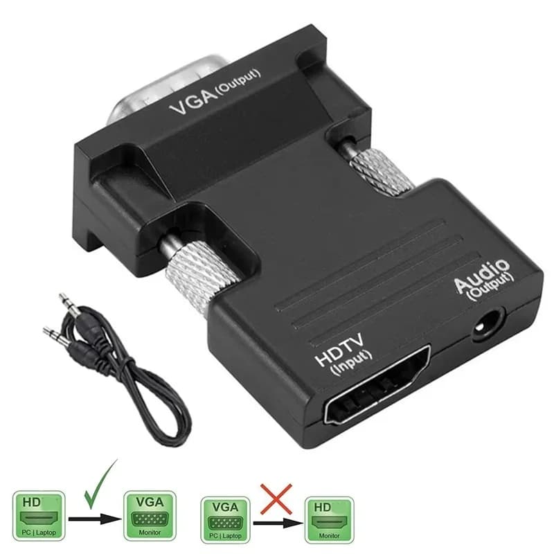 Full HD 1080P HDMI-compatible To VGA Converter With Audio Adapter HDTV Female to VGA Male Converter For PC Laptop HD TV Monitor
