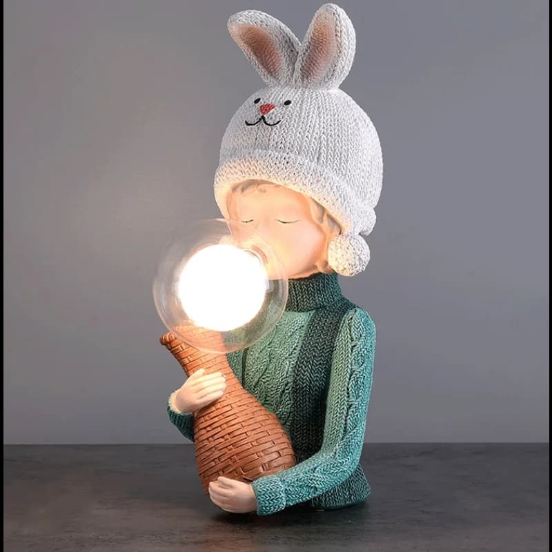 Lampada da Tavolo a Forma di Bambina con Maglione a Bolle, Lampada da Scrivania Protettiva per gli Occhi, Illuminazione LED in Resina Creativa Nordica per Camera da Letto e Studio