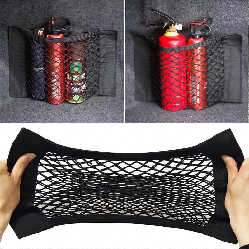 Organizer a Rete per Bagagliaio Auto, Rete Portaoggetti per Sedile Posteriore, Borsa Universale per Bagagliaio, Accessori Interni Auto con Nastro Magico