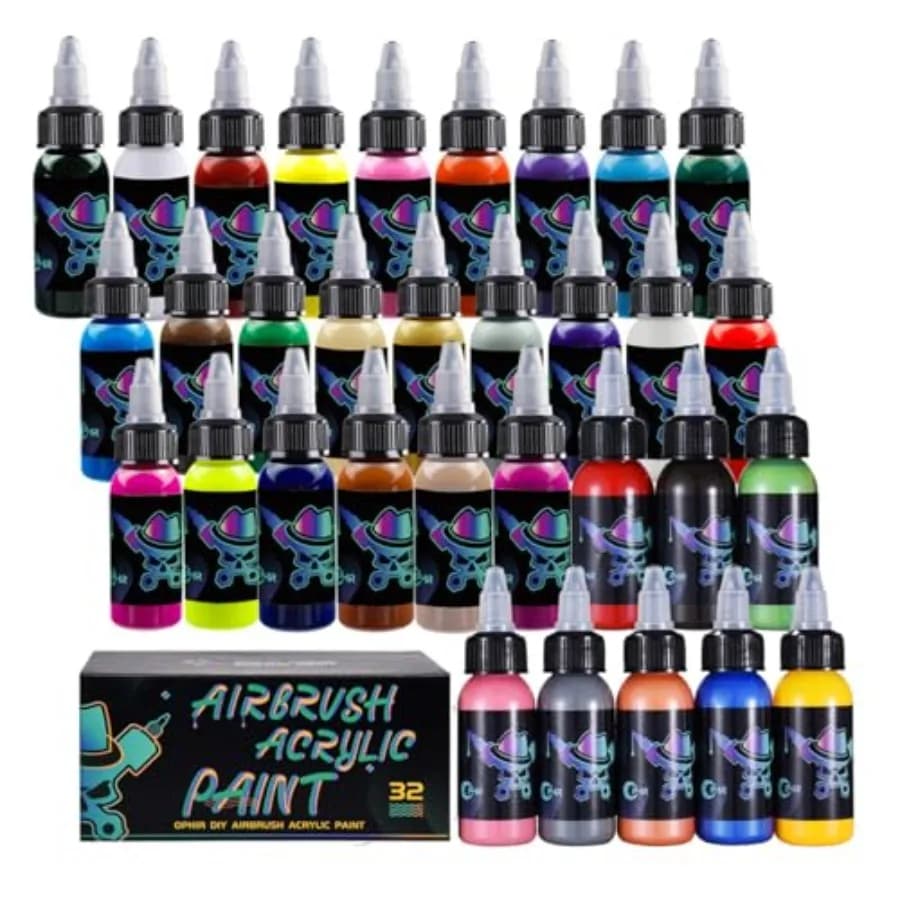Set di 32 Colori di Vernice Acrilica Opaca per Aerografo, Pittura a Base d'Acqua per Modellismo, Miniature, Hobby, Pelle, Arte su Scarpe Personalizzate