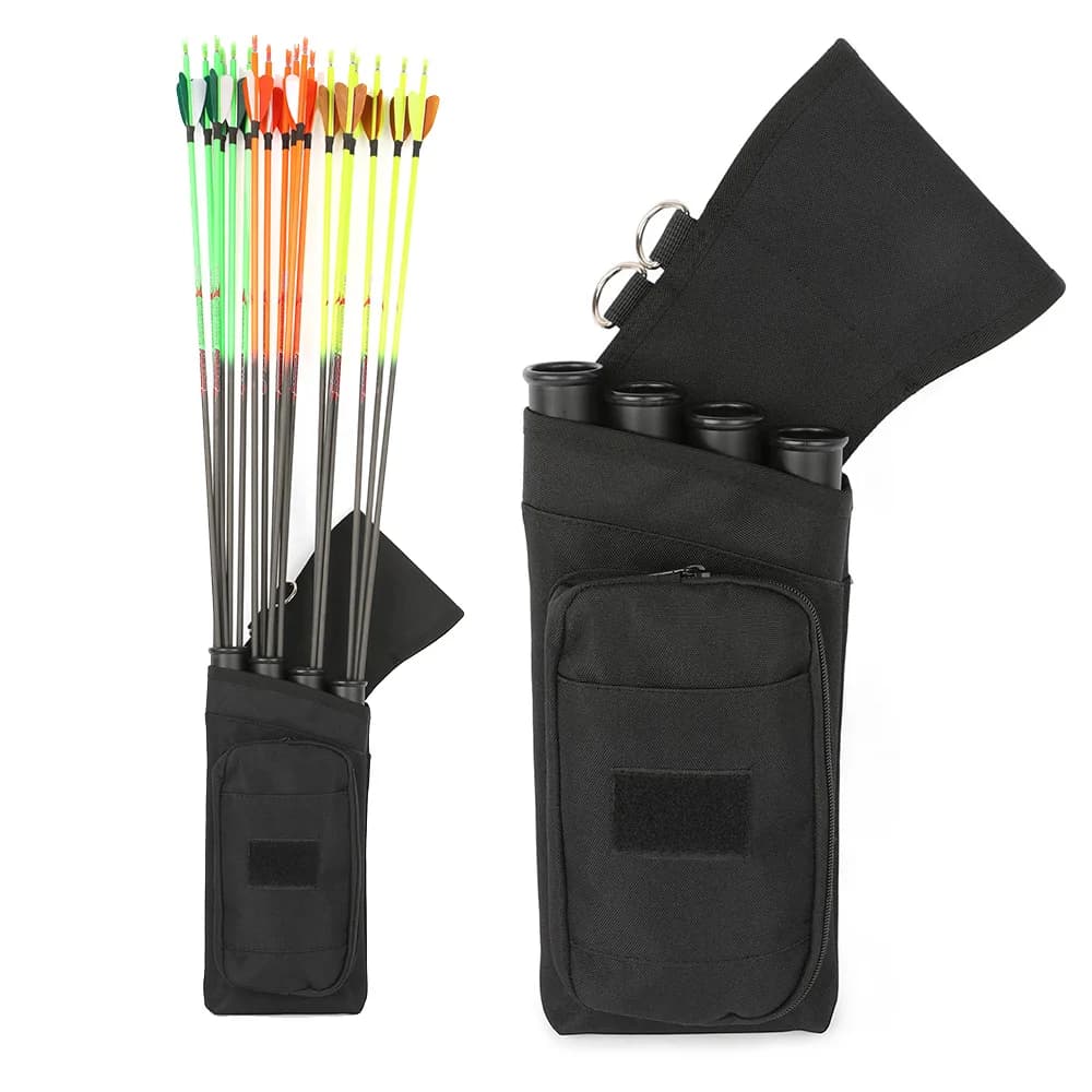 1 pz. Porta Frecce Sinistro a 4 Tubi, Borsa da Cintura in Nylon Regolabile per Tiro con l'Arco, Caccia e Tiro al Bersaglio
