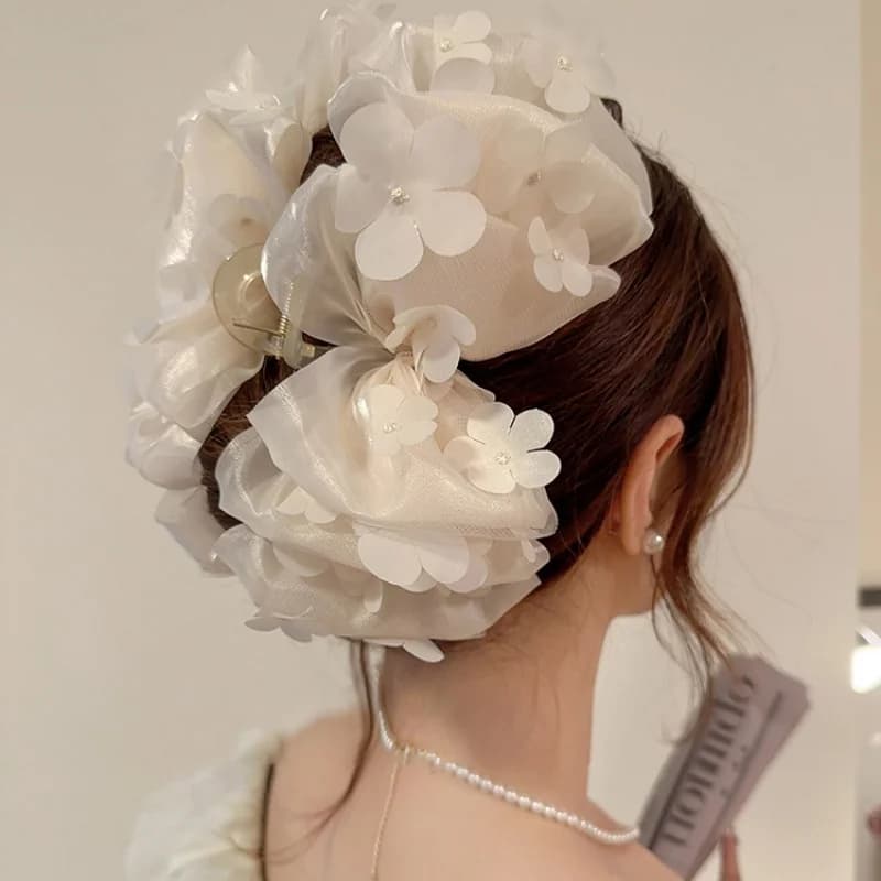 Fermaglio per capelli grande con fiore a rete per donna Elegante fermaglio per capelli con fiocco per ragazza alla moda