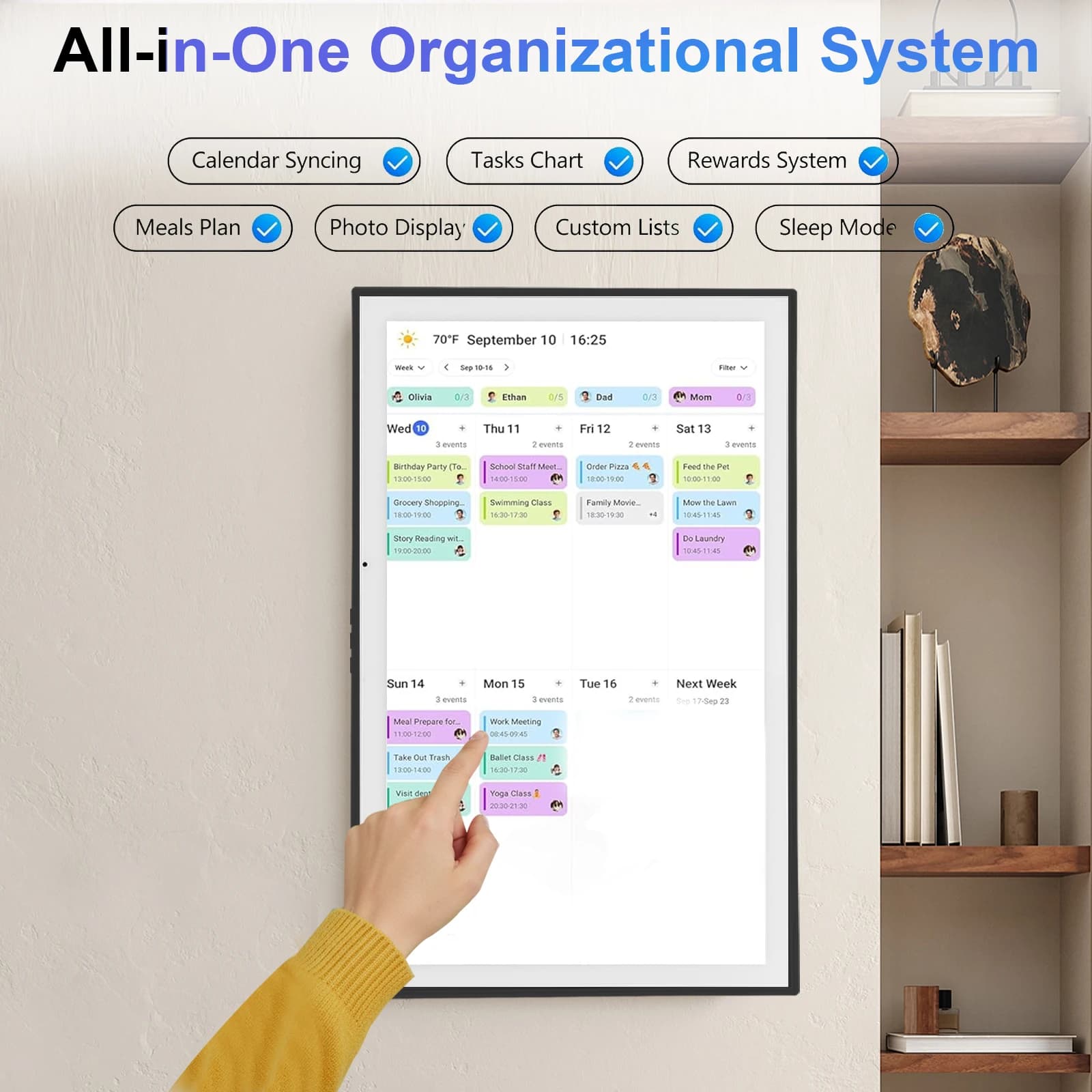21.5Inch Intelligent Family Planner Organizer with Interactive Touchscreen Display Wall & Desk Mountable Gift for Mom Dad