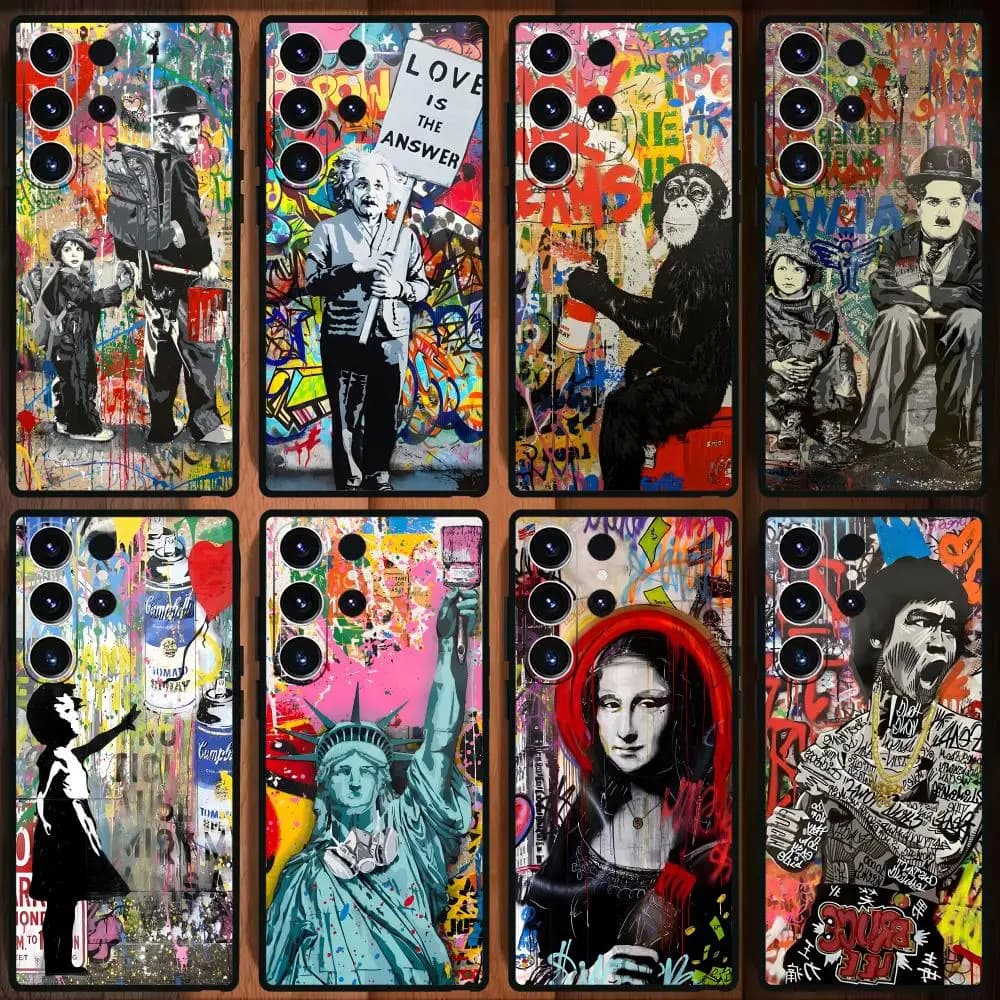 Banksy Graffiti Art Phone Case For Samsung Galaxy S25 S24 S23 S22 S21 S20 Plus Ultra Note20 Soft Black