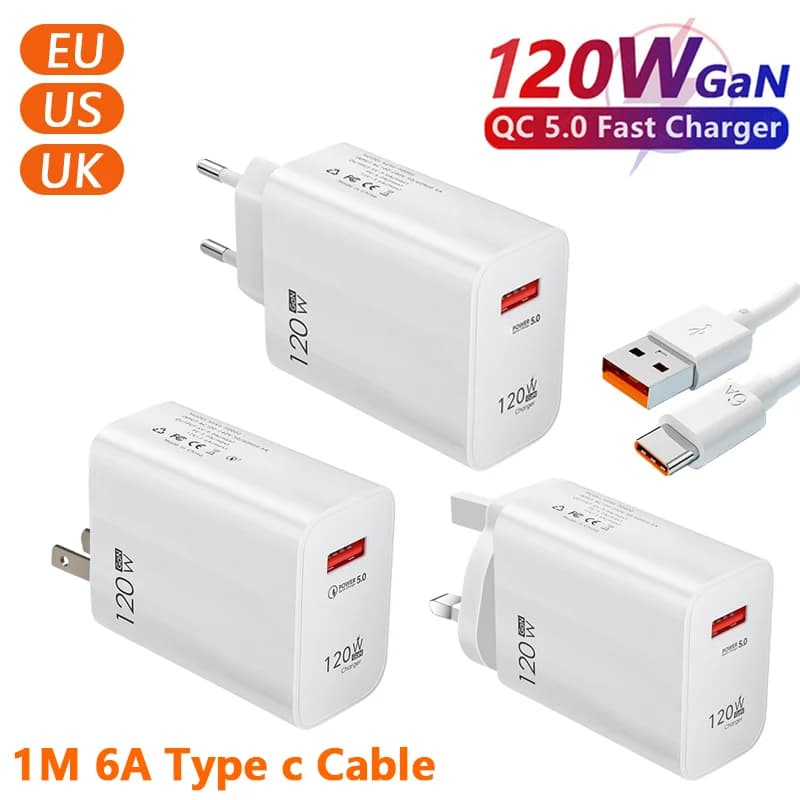 Cavo PD USB tipo C per caricabatterie rapido da 120 W Adattatore per ricarica rapida 3.0 per telefoni cellulari Xiaomi iPhone Samsung Oneplus Pixel
