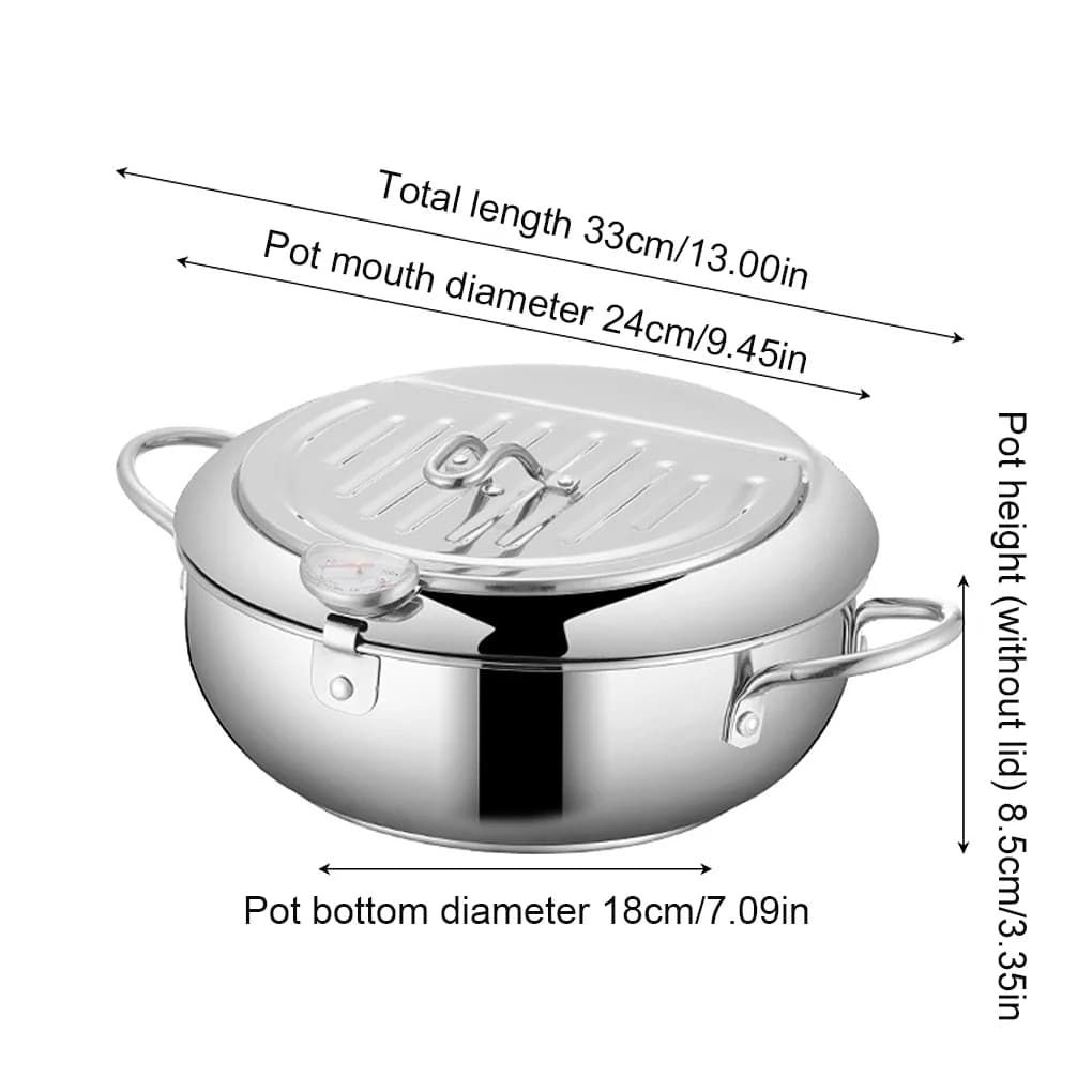 Brush for frying Stainless steel fryer Cooking pan with thermometer and lid, 24 cm