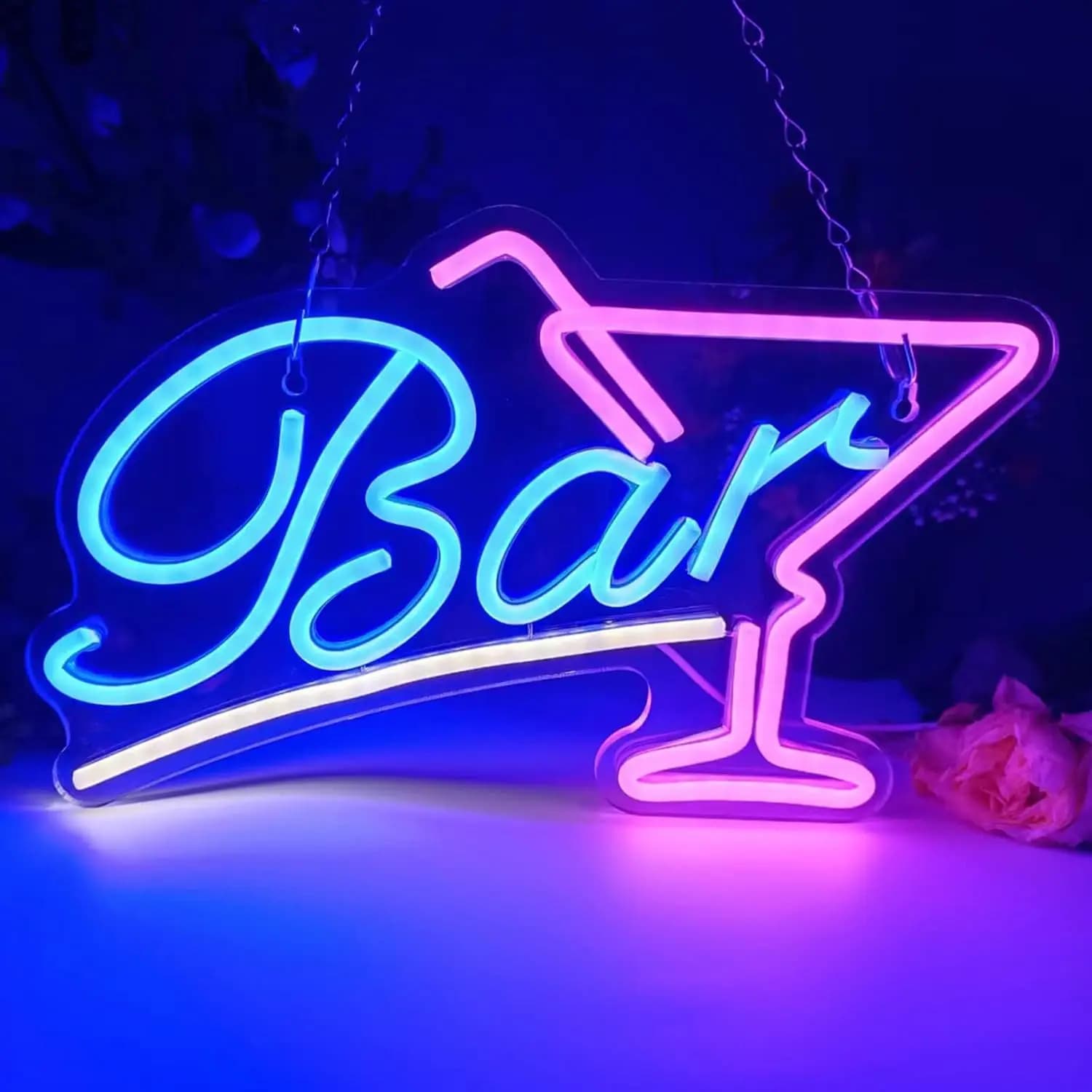 Insegna al Neon LED Blu con Barra Rosa per Cocktail, Decorazione da Parete per Casa, Bar, Pub, Caffè, Insegna di Benvenuto Vibrante, Luce al Neon per Feste