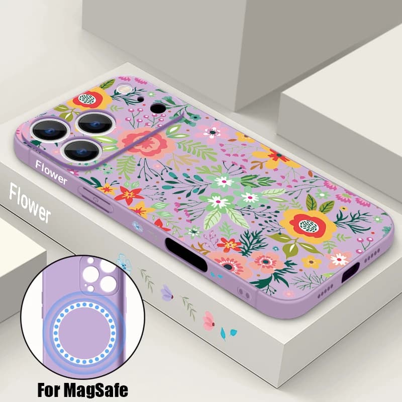 Custodia Magnetica Romantica con Motivo Floreale per iPhone 17e 17 16 15 14 13 Pro Max 16e 13, Compatibile con Ricarica Wireless MagSafe, Cover Morbida