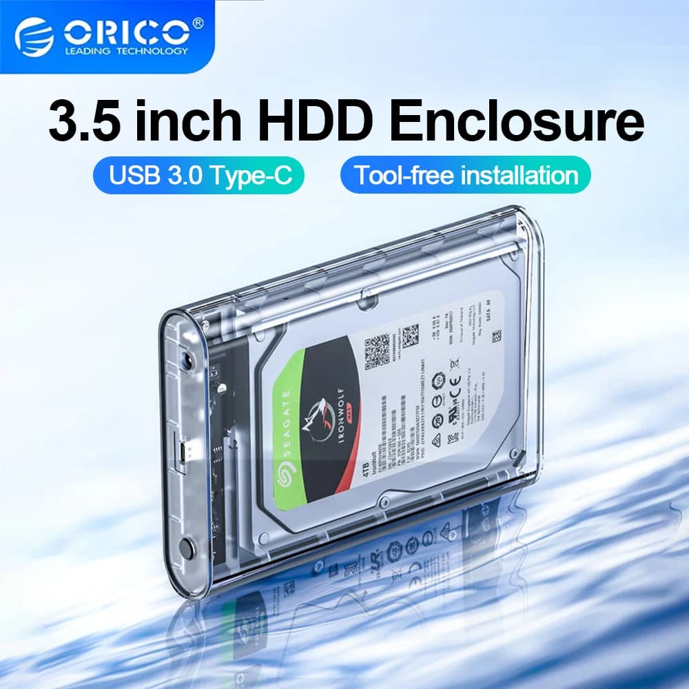 ORICO 3.5 pollici SATA a USB 3.0 tipo C custodia HDD trasparente adattatore SSD scatola unità disco rigido USB3.0 custodia HDD di archiviazione esterna