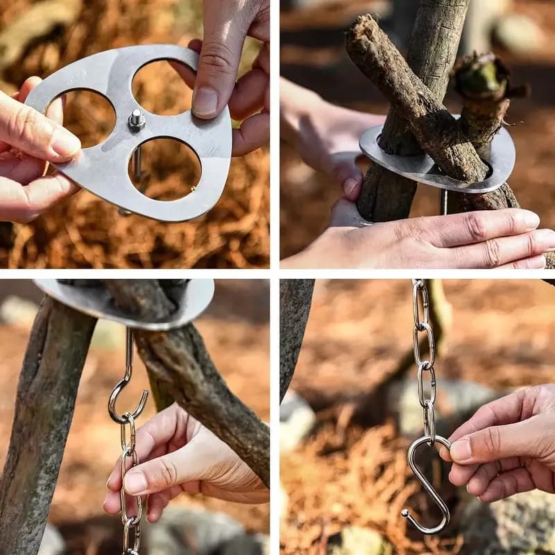 Support for outdoor camping braziers Stainless steel picnic tripod Adjustable suspended vase bracket Camping equipment Foldable fire starter