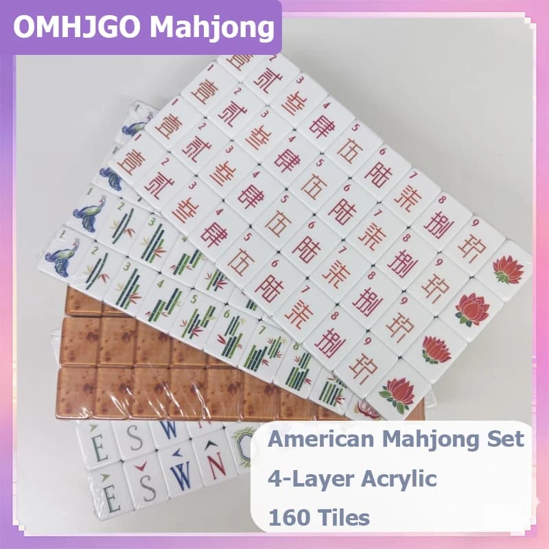 2026 OMHJGO Tessere Mahjong Americane Effetto Legno, Set Mahjong Portatile di Lusso in Acrilico a 4 Strati per Feste in Famiglia, Gioco e Regali a Sorpresa