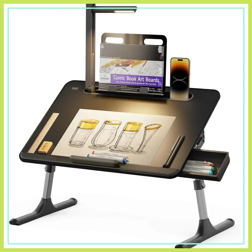 Tavolino Regolabile per Laptop con Luce LED, Scrivania da Letto per Leggere, Scrivere e Disegnare, Supporto ad Altezza Regolabile