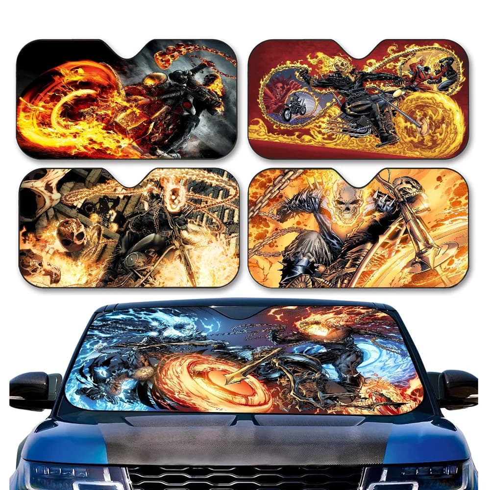 Nuovo Horror G-ghost Rider Parabrezza per auto Divertente Parasole Pieghevole UV Ray Visiera parasole Protezione Parasole per finestrino anteriore