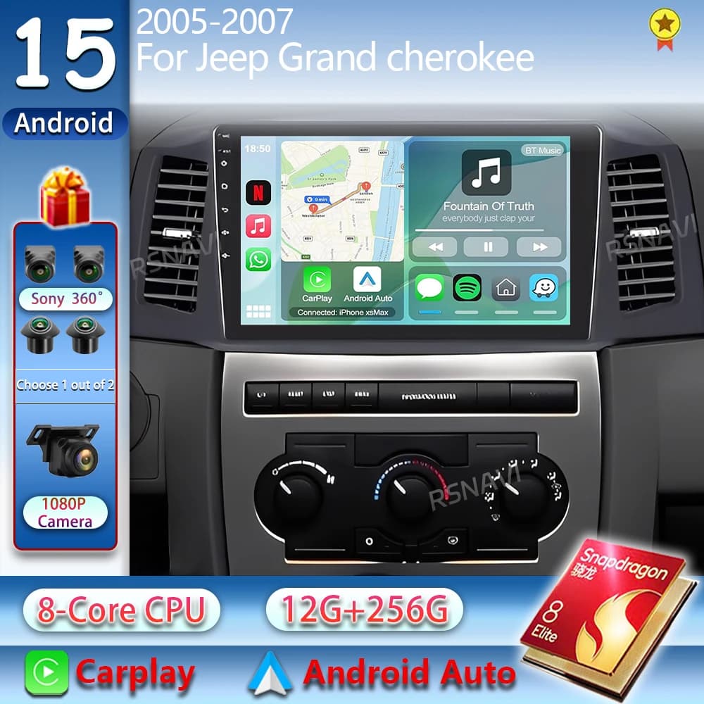 Android 15 Per Jeep Grand Cherokee 2005 - 2007 2K QLED Android Autoradio Lettore video multimediale GPS Stereo CarPlay