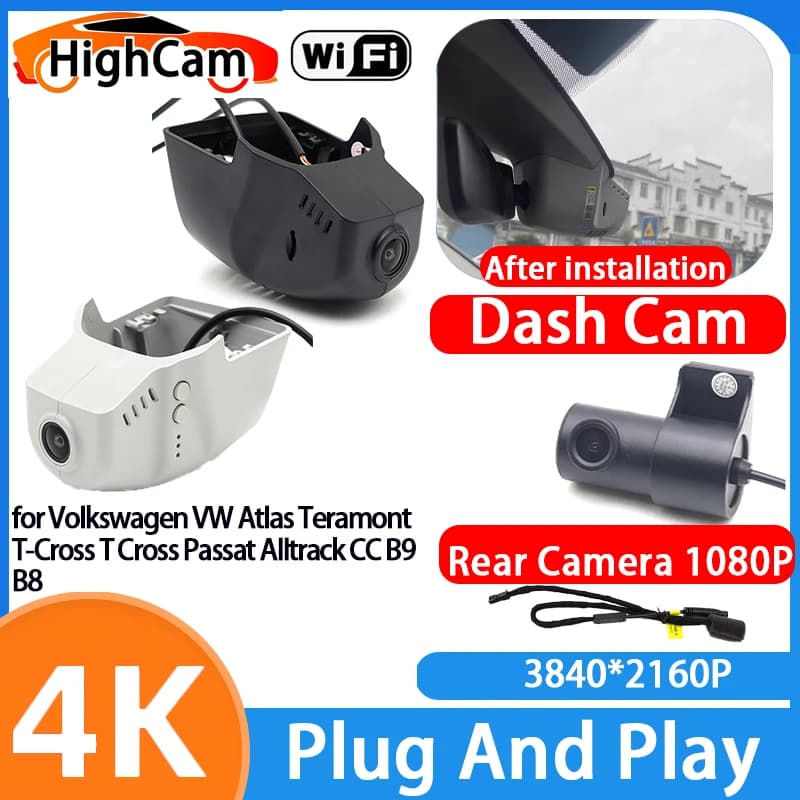 for Volkswagen VW Atlas Teramont T-Cross T Cross Passat Alltrack CC B9 B8 4K Wifi DVR Video Recorder Dash Cam Front Rear Camera