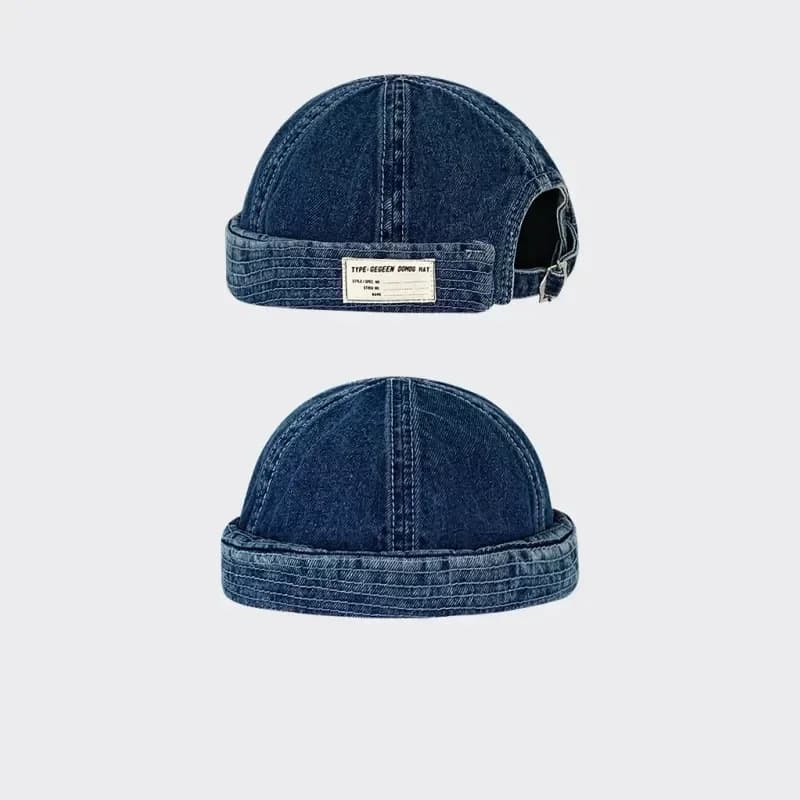 VACIGODEN 2025 Docker Hat in Denim, Visorless Beret, Cotton Navy Hat, Trendy Style with Elastic Panels