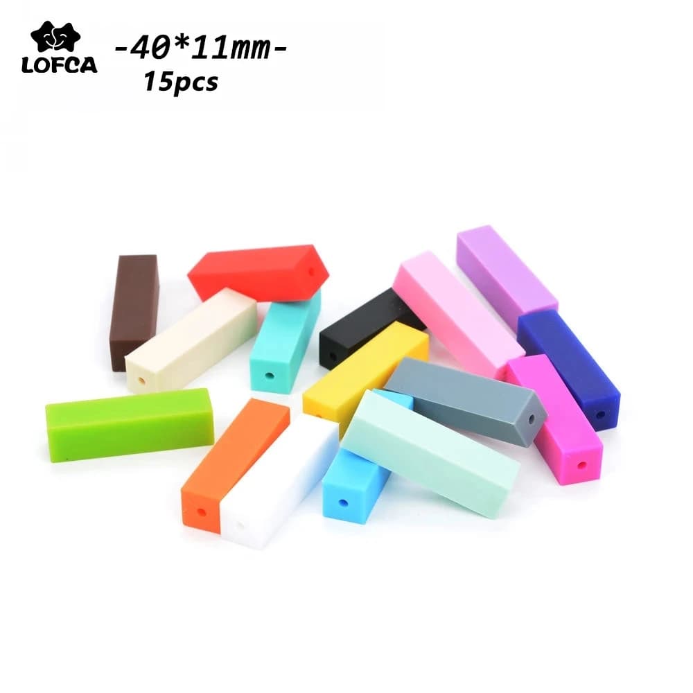 LOFCA 15pcs Teething Silicone Beads Cuboid Rectangle Baby Teether Toy Nursing Food Grade Loose DIY Soft Jewelry High Quality