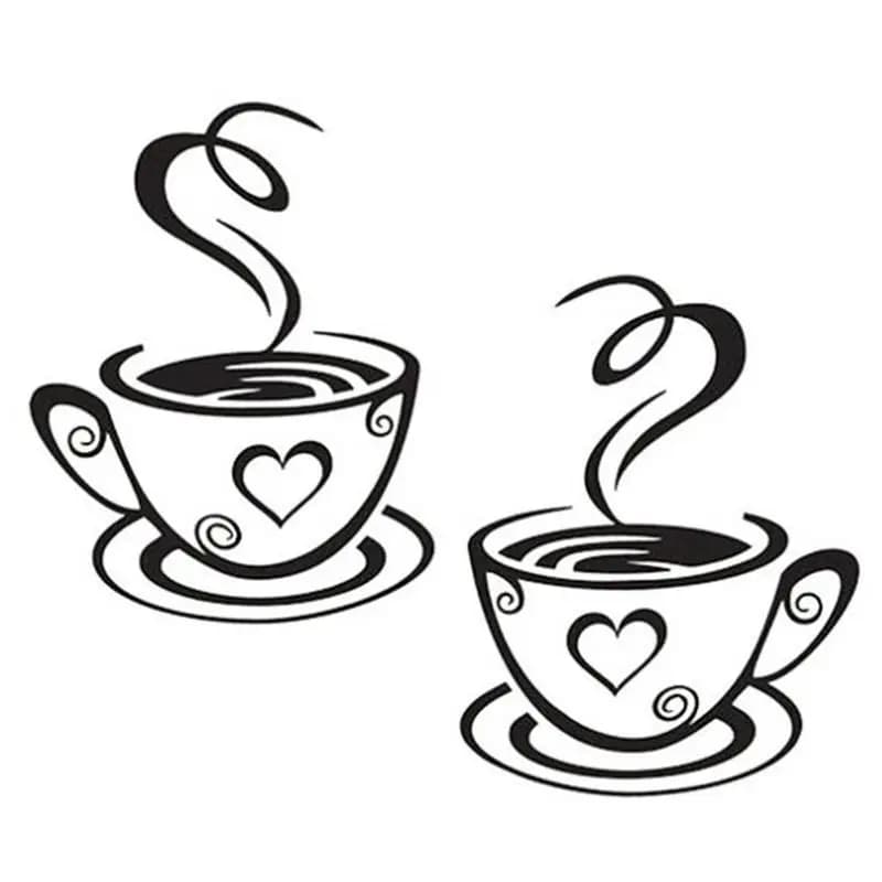 Dual Coffee Cup Sticker Removable Diy Mug Decal Wallpaper Coffee Bar Wall Decor Removable Signs For Kitchen Coffee Station Cafe