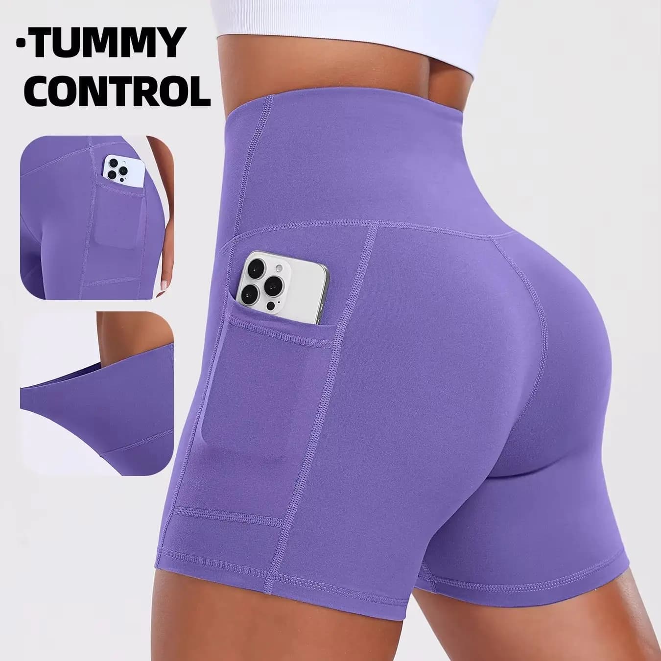 Pantaloncini Sportivi da Donna con Tasche, Leggings Yoga a Vita Alta, Pantaloncini Elastici Skinny per Streetwear, Corsa e Ciclismo, Pantaloncini a Tre Quarti