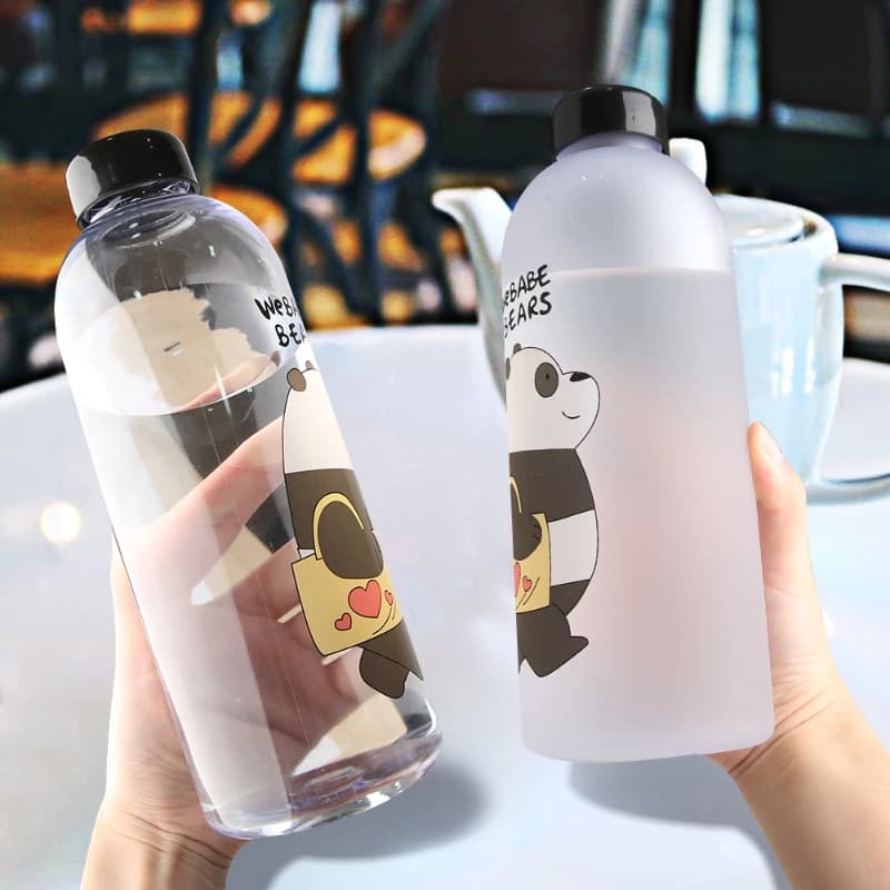 Bottiglie d'acqua Simpatico orso panda Tazza da 1000 ml con cannuccia Bottiglia d'acqua trasparente per cartoni animati Bicchieri Shaker per proteine smerigliato a prova di perdite