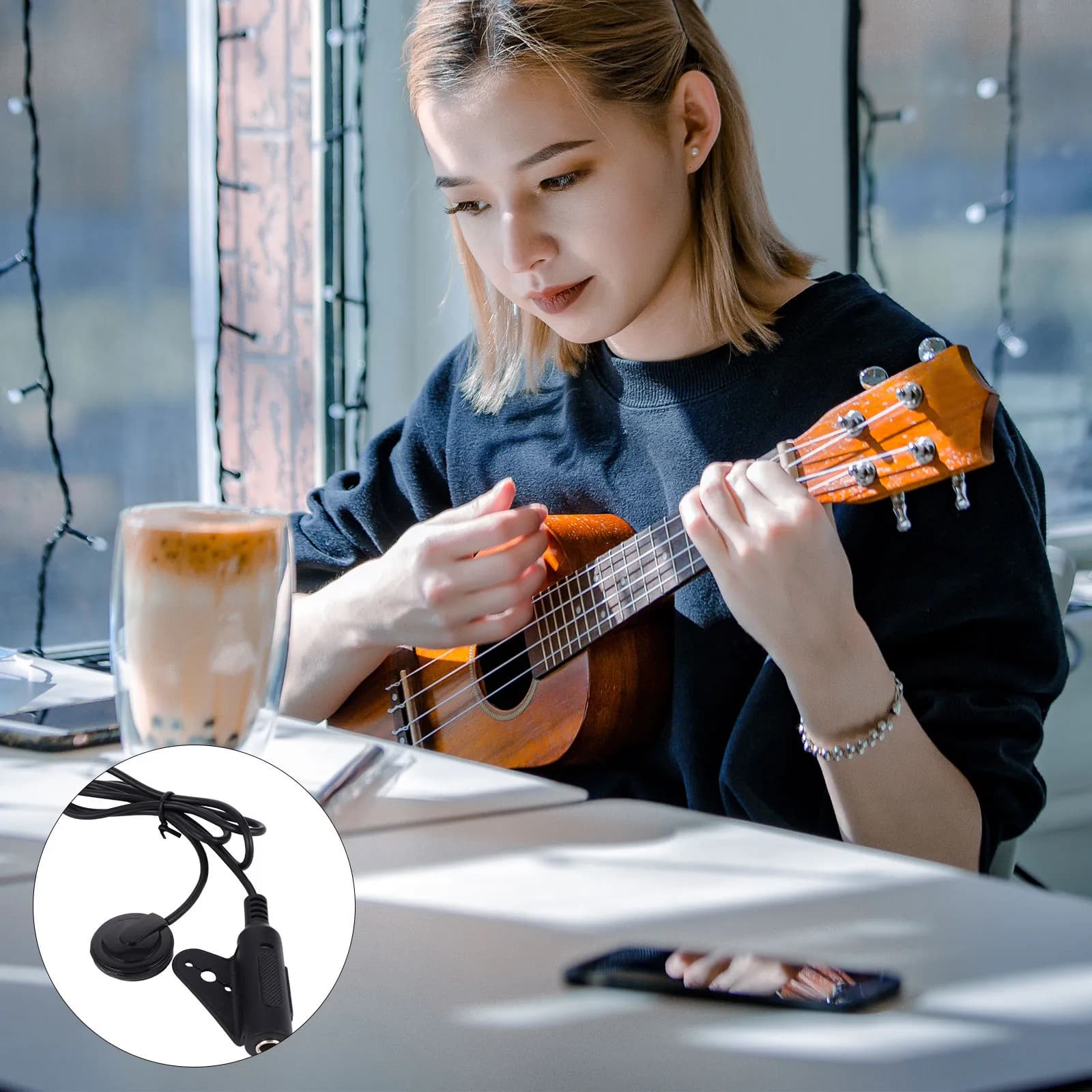 Black Acoustic Guitar Pickup Ukulele Violin Instrument Transducer Small Size High Quality Multifunctional Guitar Humbucker