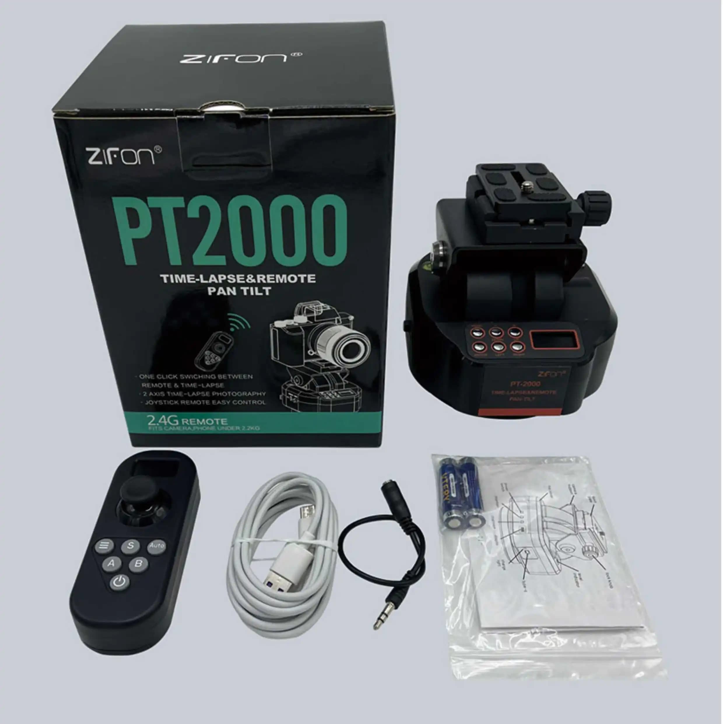 ZIFON PT2000 2.4G Wireless Remote Control Pan Tilt Head 360° Rotation Panoramic Head for Camera Smartphone Delayed Photography