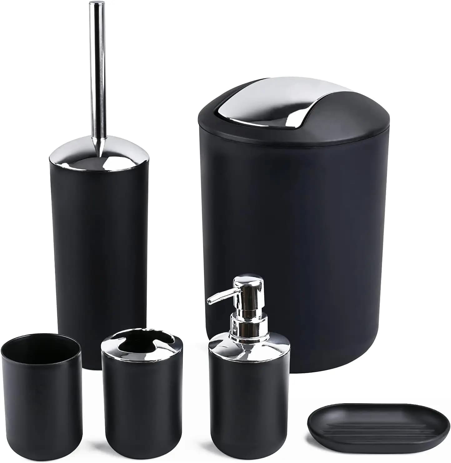 Set di accessori da bagno da 6 pezzi, portaspazzolino con bicchiere, dispenser e contenitore per sapone, spazzola per WC