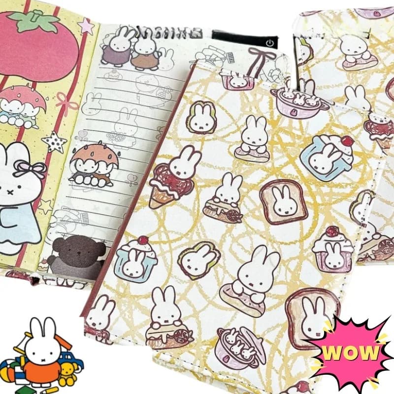 Miffy Anime Cartoon Pattern Leather Notebook Creative Kawaii Painted Interior High-Value Student Printed Journal Stationery