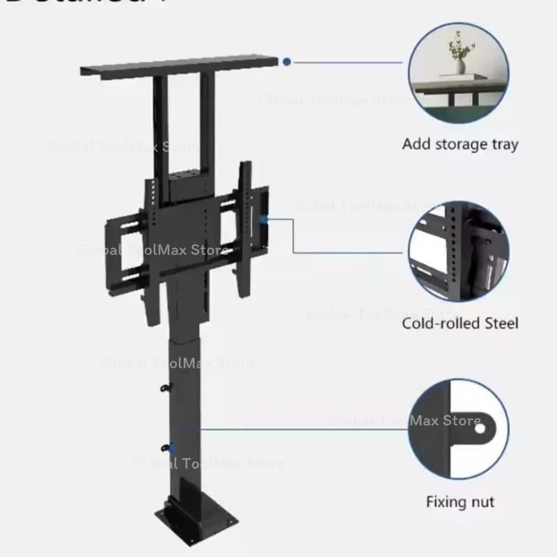 32-70 Inch Electric TV Lift Stand Cabinet Automatic Height Adjustment LCD Monitor Lift Motorized TV Lift Cart for Home