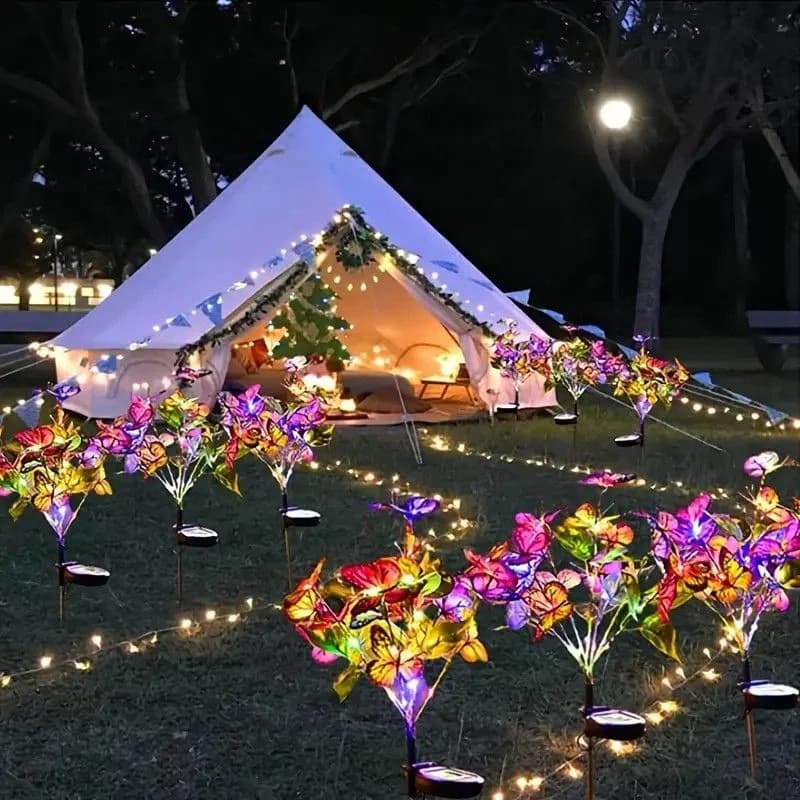 Lampada Solare LED da Esterno a Forma di Farfalla e Fiore, Luce Simulata per Prato, Impermeabile, per Decorazioni Natalizie e da Giardino
