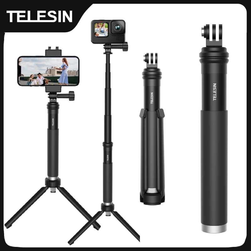 TELESIN 0.9M In Lega di Alluminio Selfie Stick Monopiede Treppiede per GoPro Hero 12 11 10 9 8 7 6 Insta360 DJI OSMO Azione per Smart Phone