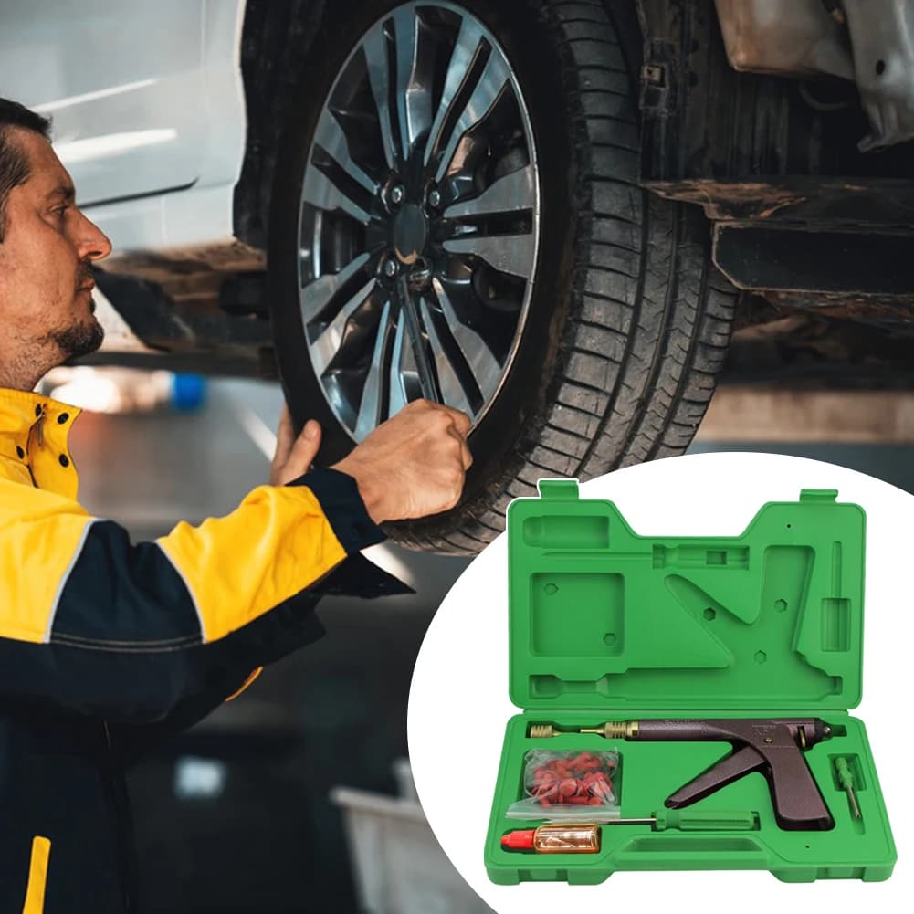 Kit di riparazione pneumatici per auto con presa rapida, pistola per riparazione pneumatici per vuoto per ruote per bici e moto con tappo a fungo, strumento di manutenzione portatile