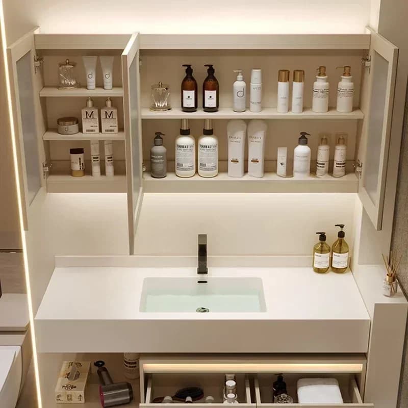 yu-1 Nordic Luxury Rock Plate Bathroom Cabinets Multifunction Fog Removal Vanity Smart Mirror Cabinets Furniture Arredo Bagno