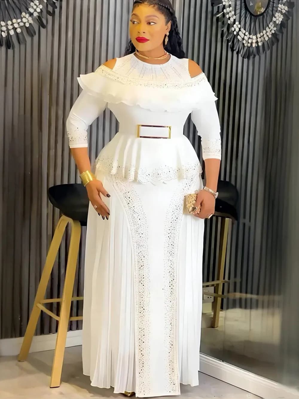 Plus Size African Party Dresses for Women Elegant Luxury Ruffle Wedding Evening Gown Dashiki Ankara Outfits Robe 2026
