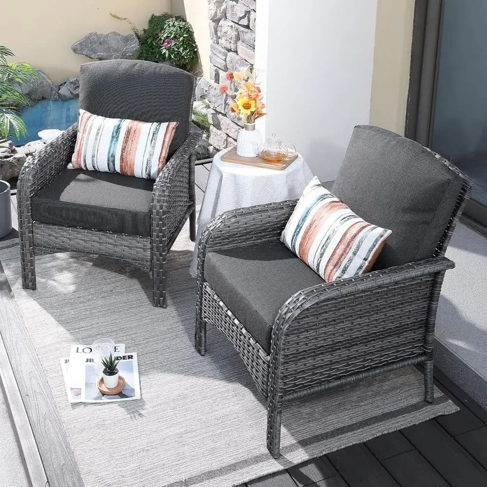 Set of garden furniture in 2 pieces, outdoor sofa in wicker with chairs, rattan chair with high backrest and comfortable pillows for veranda, courtyard, terrace, bl
