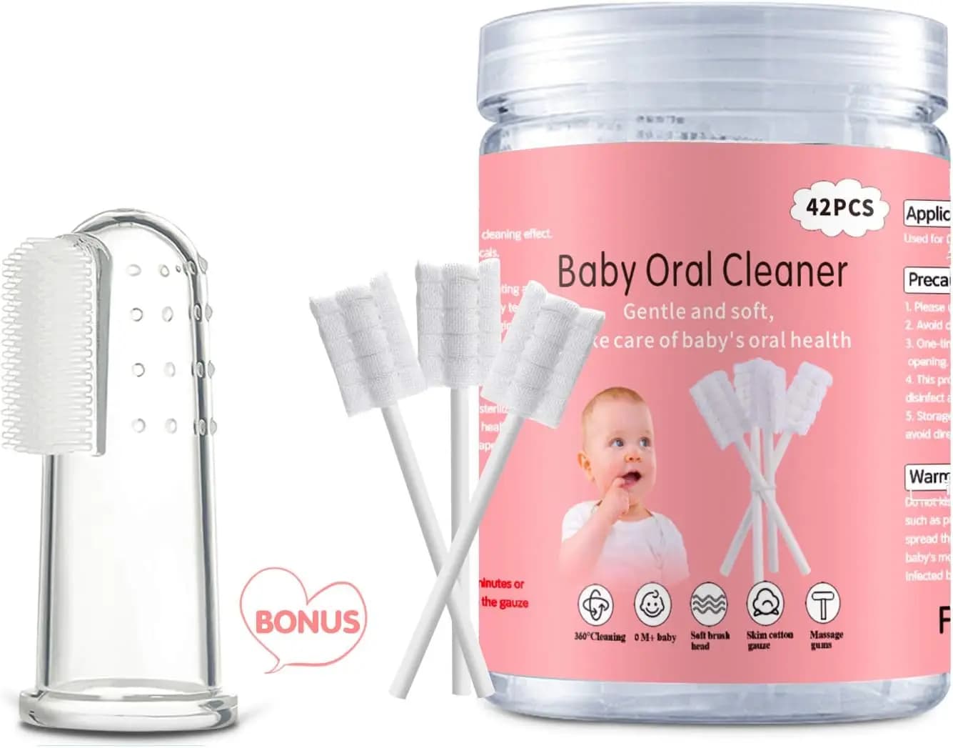 Baby Tongue Cleaner, 42Pcs Disposable Infant Toothbrush, Gauze Gum Cleaner Baby Oral Cleaning Stick Dental Care for 0-36 Months